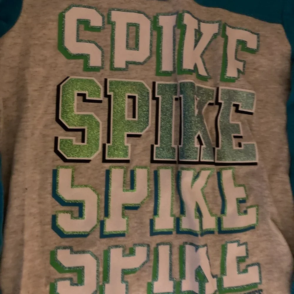 Justice Sparkly Volleyball Spike Graphic Long Sleeve Top T Shirt 12 Gray Blue